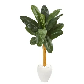 57” Banana Artificial Tree in White Planter