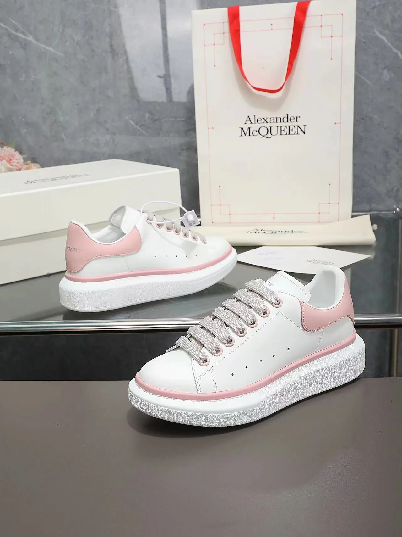 ALMC Pink and White Oversized  Sneakers-035