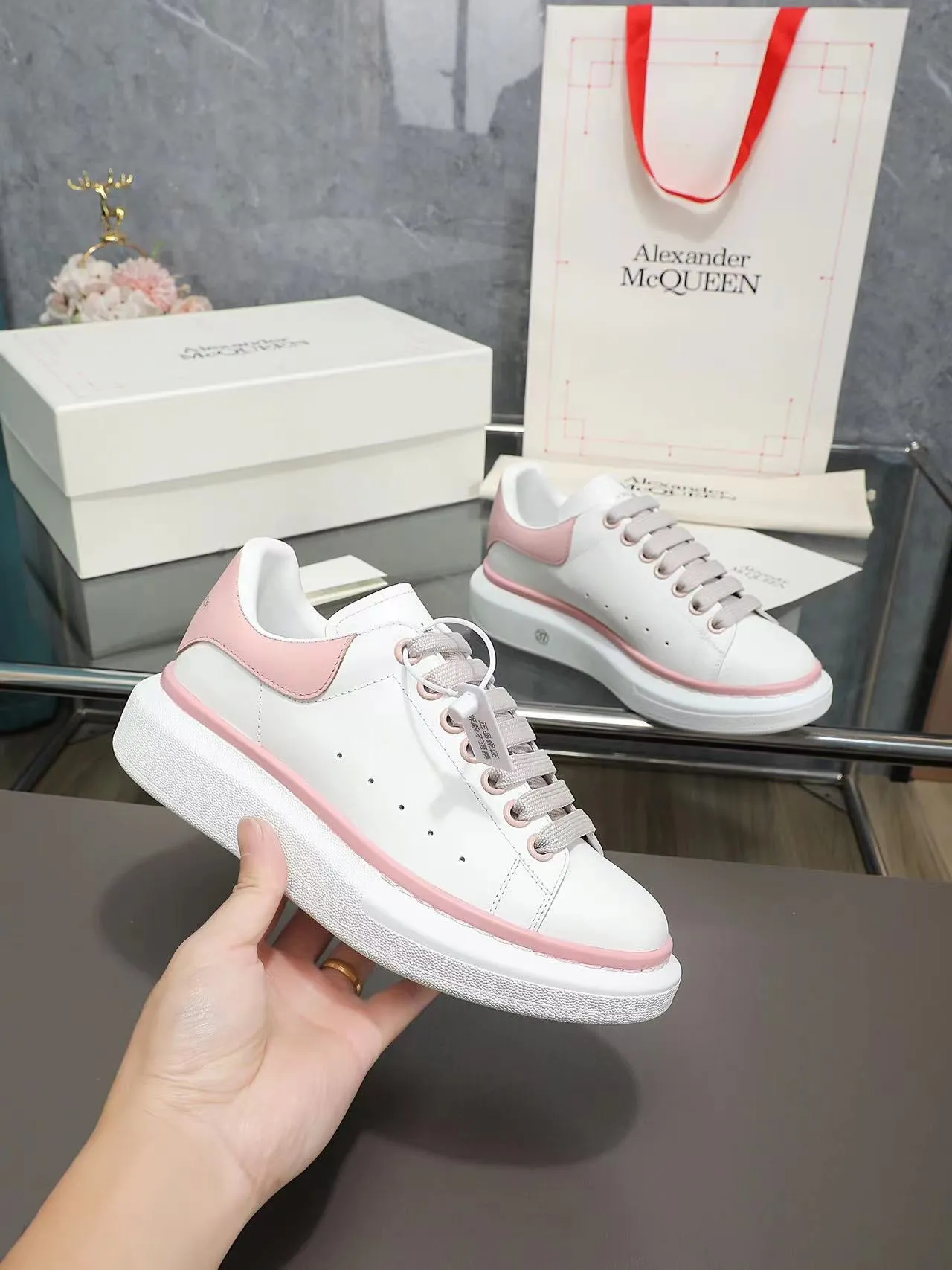 ALMC Pink and White Oversized  Sneakers-035