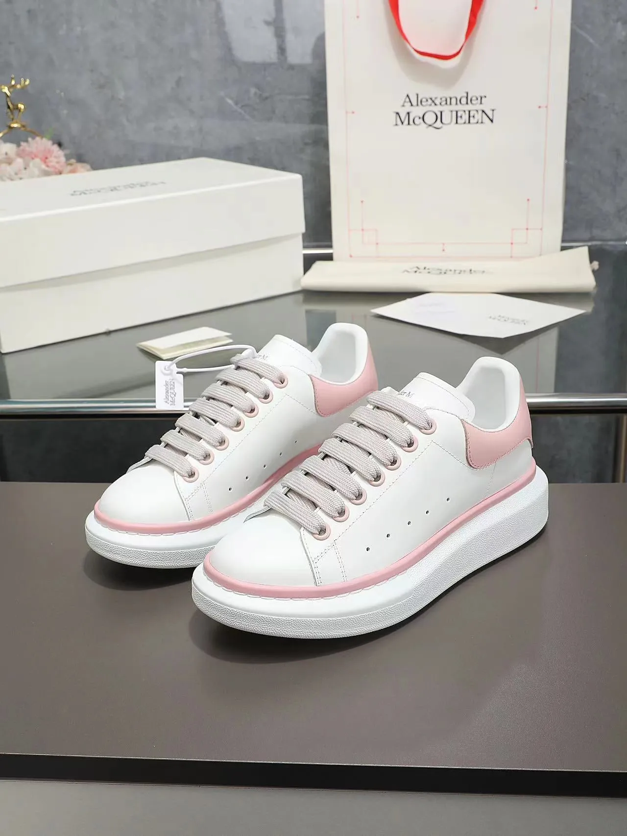 ALMC Pink and White Oversized  Sneakers-035