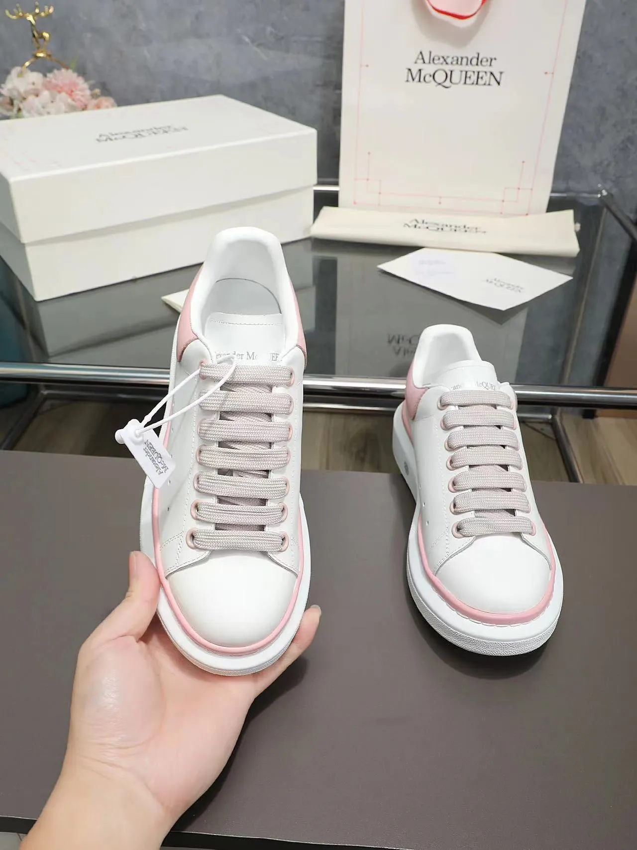 ALMC Pink and White Oversized  Sneakers-035