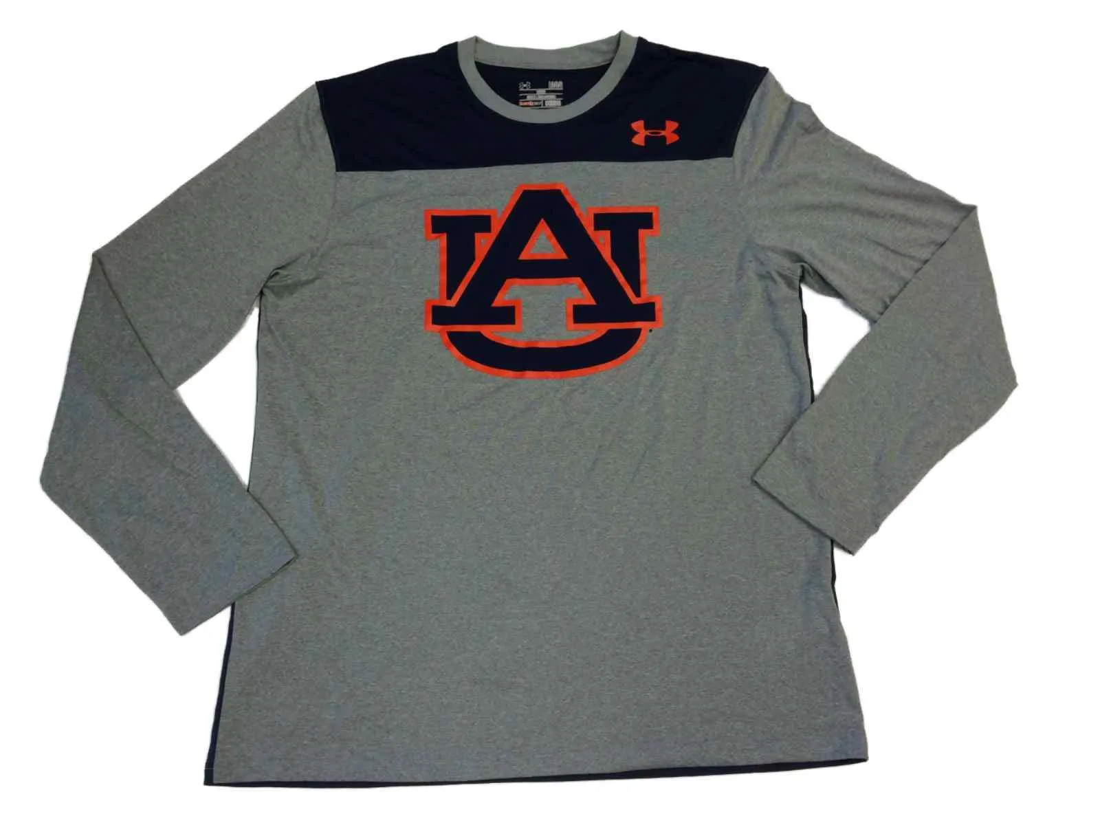 Auburn Tigers Under Armour Heatgear Gray & Navy LS Crew Neck T-Shirt (L)