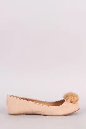 Bamboo Pom Pom Accent Suede Ballet Flat