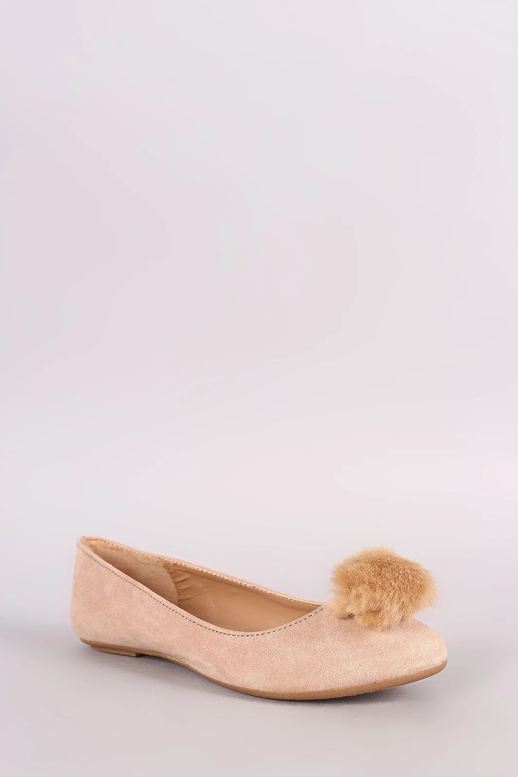 Bamboo Pom Pom Accent Suede Ballet Flat