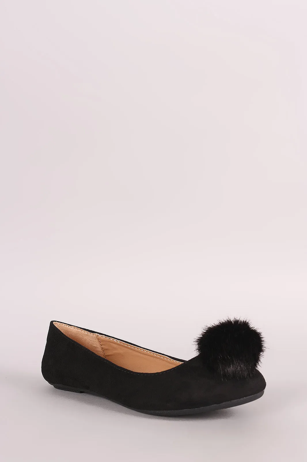 Bamboo Pom Pom Accent Suede Ballet Flat