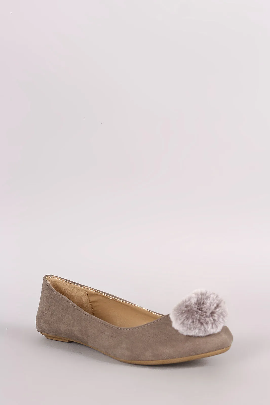 Bamboo Pom Pom Accent Suede Ballet Flat