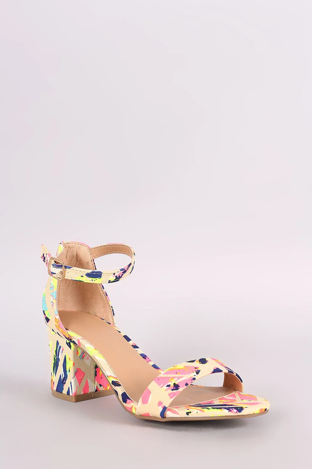 Bamboo Printed Ankle Strap Chunky Heel