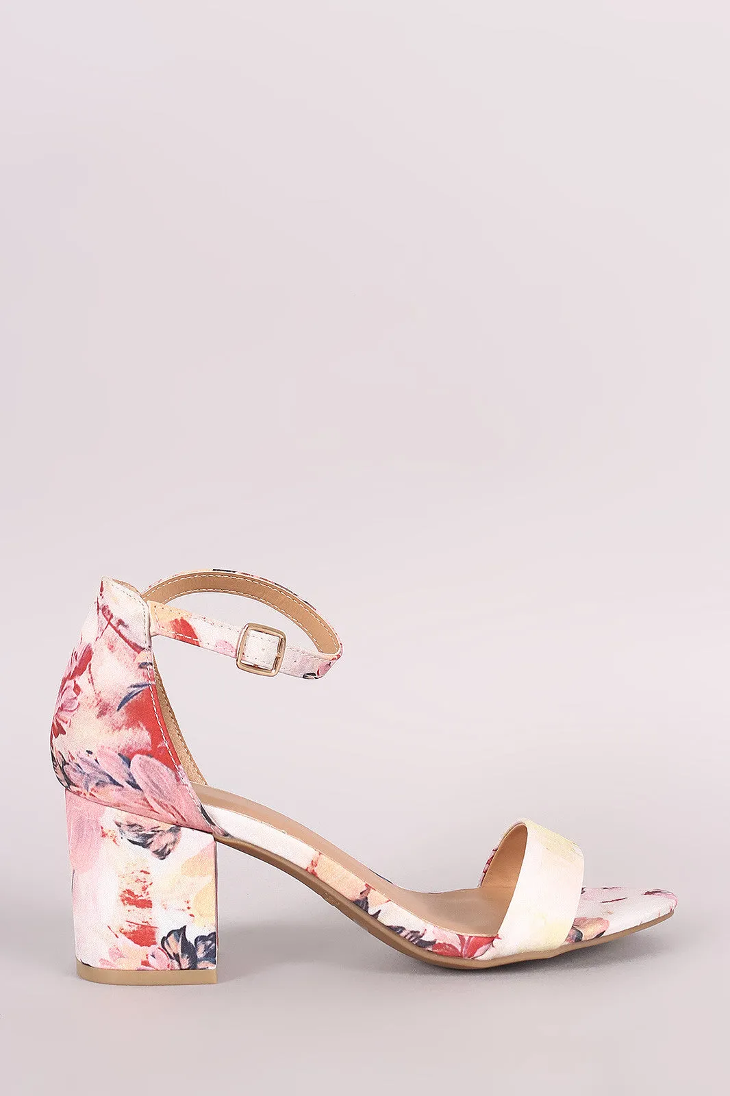 Bamboo Printed Ankle Strap Chunky Heel