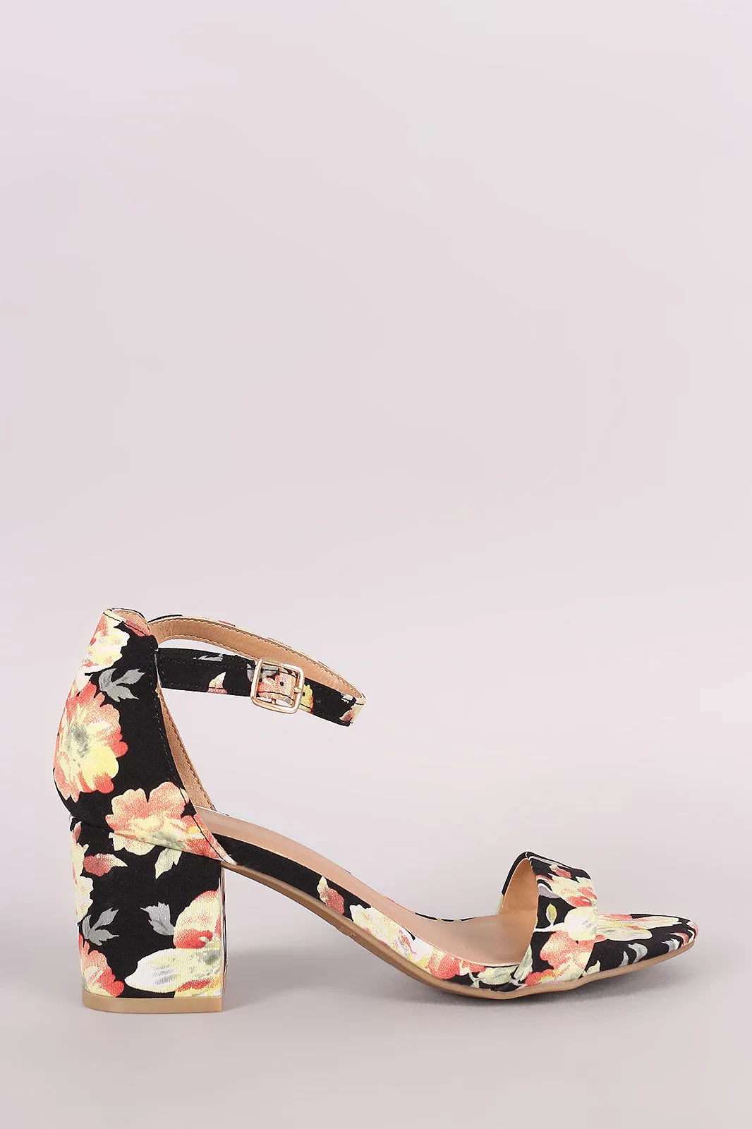 Bamboo Printed Ankle Strap Chunky Heel