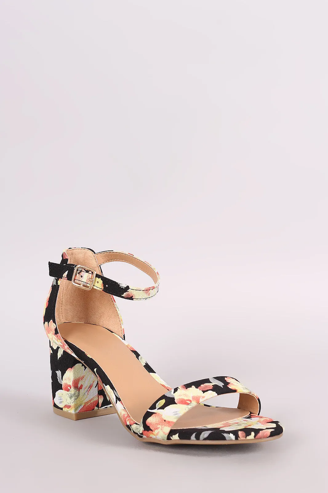 Bamboo Printed Ankle Strap Chunky Heel