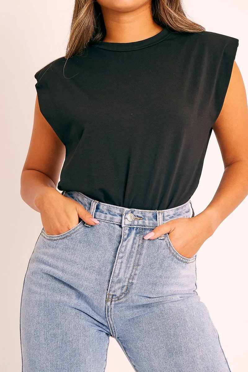 Black Shoulder Pad Oversized T-shirt - Amzie