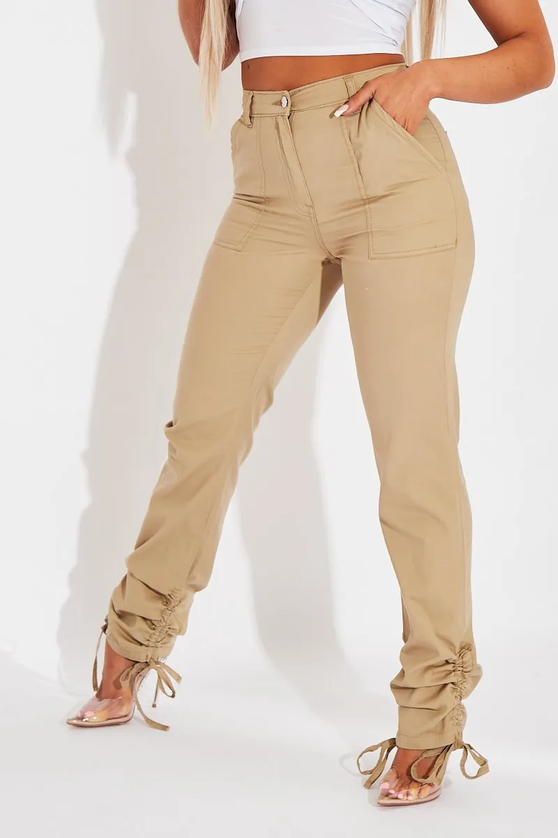 Camel Gathered Hem Tie Trousers - Aaira