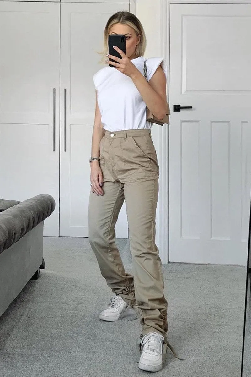 Camel Gathered Hem Tie Trousers - Aaira