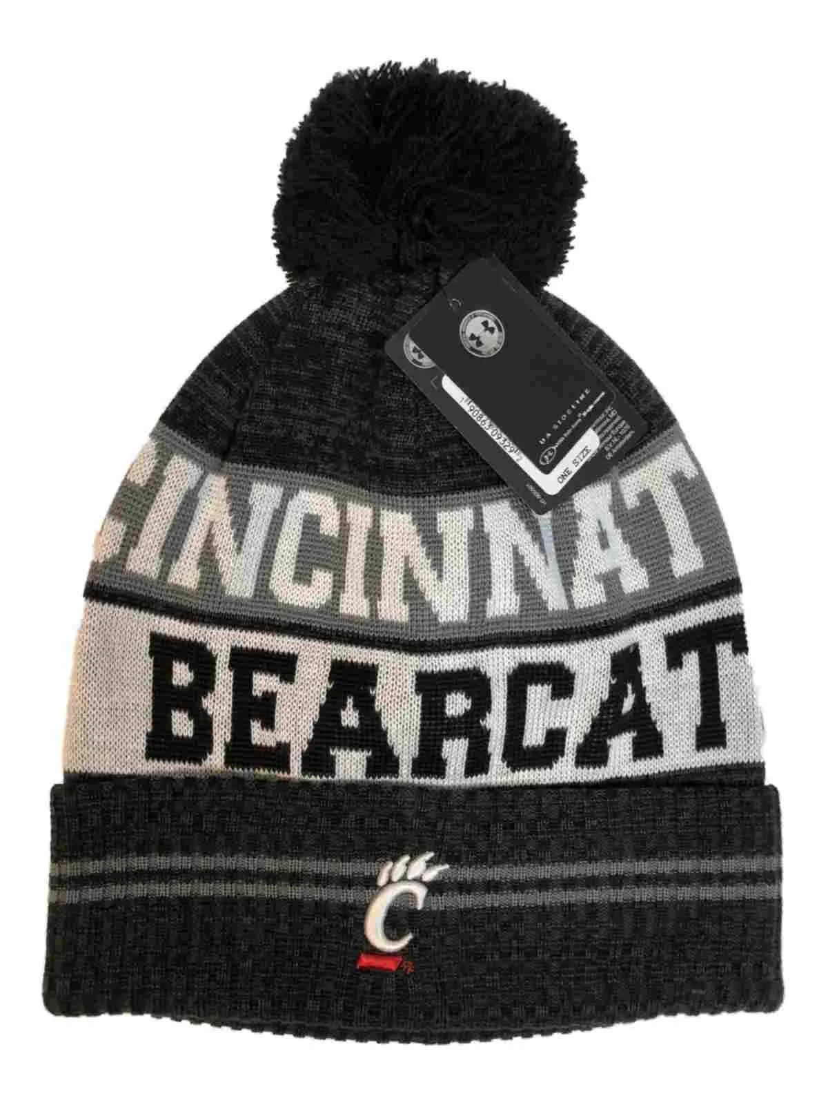 Cincinnati Bearcats Under Armour Charcoal Gray Sideline Pom Pom Beanie Hat Cap