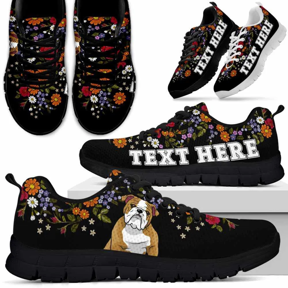 Custom Name Bulldog Sneaker, Bulldog Flower Floral Colorful Dog Lovers Sneakers Gym Running Shoes, Best Running Shoes