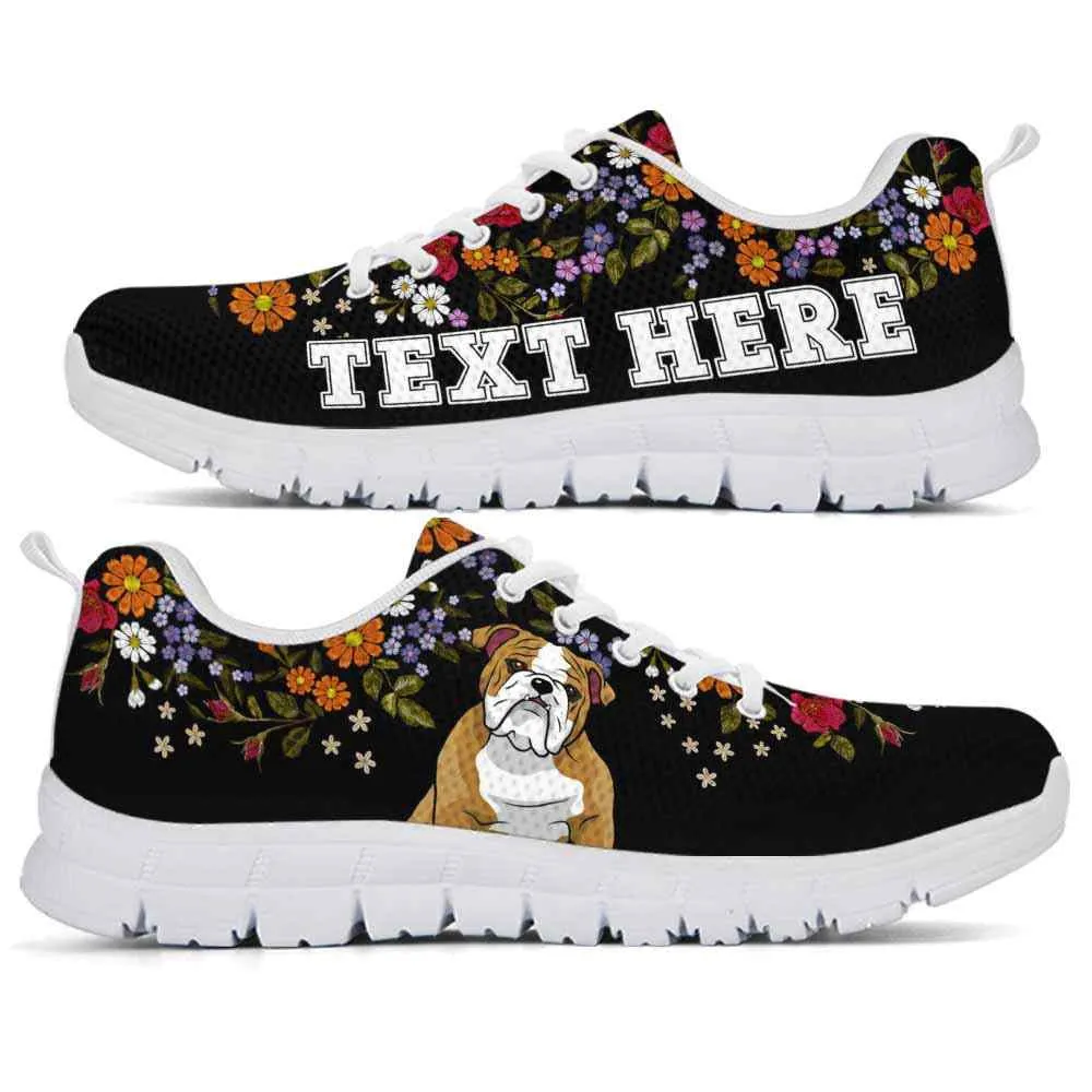 Custom Name Bulldog Sneaker, Bulldog Flower Floral Colorful Dog Lovers Sneakers Gym Running Shoes, Best Running Shoes