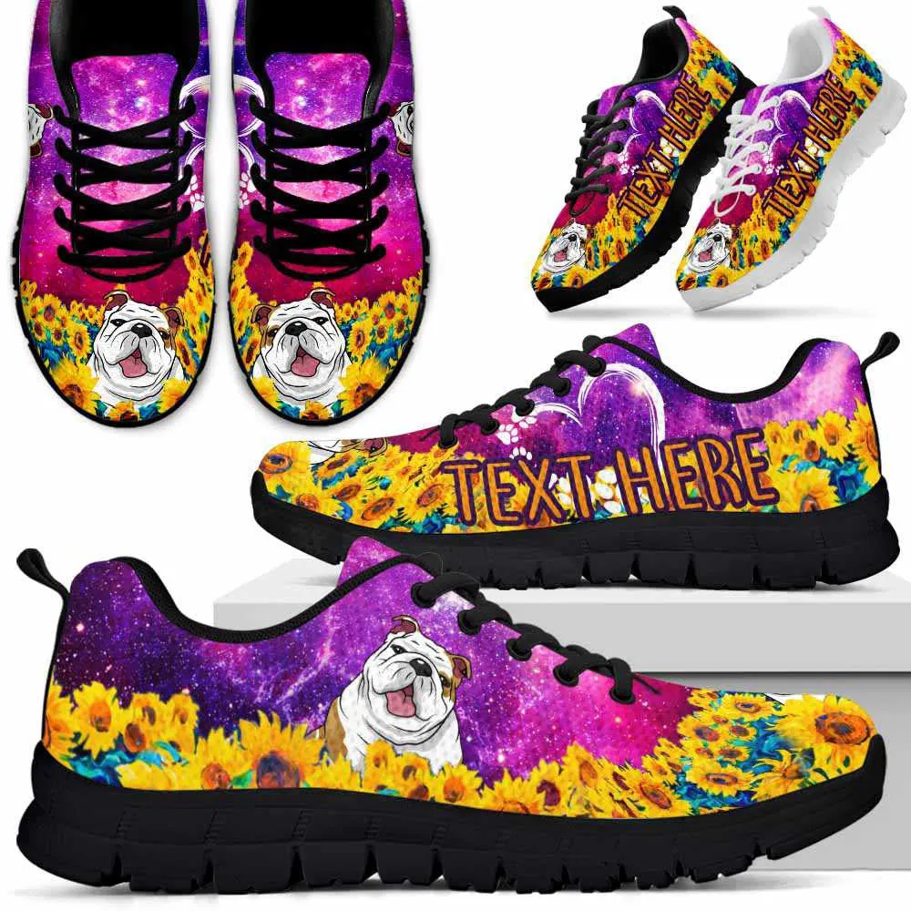 Custom Name Bulldog Sneaker, Bulldog Sunflower Galaxy Sneakers Running Shoes, Best Running Shoes