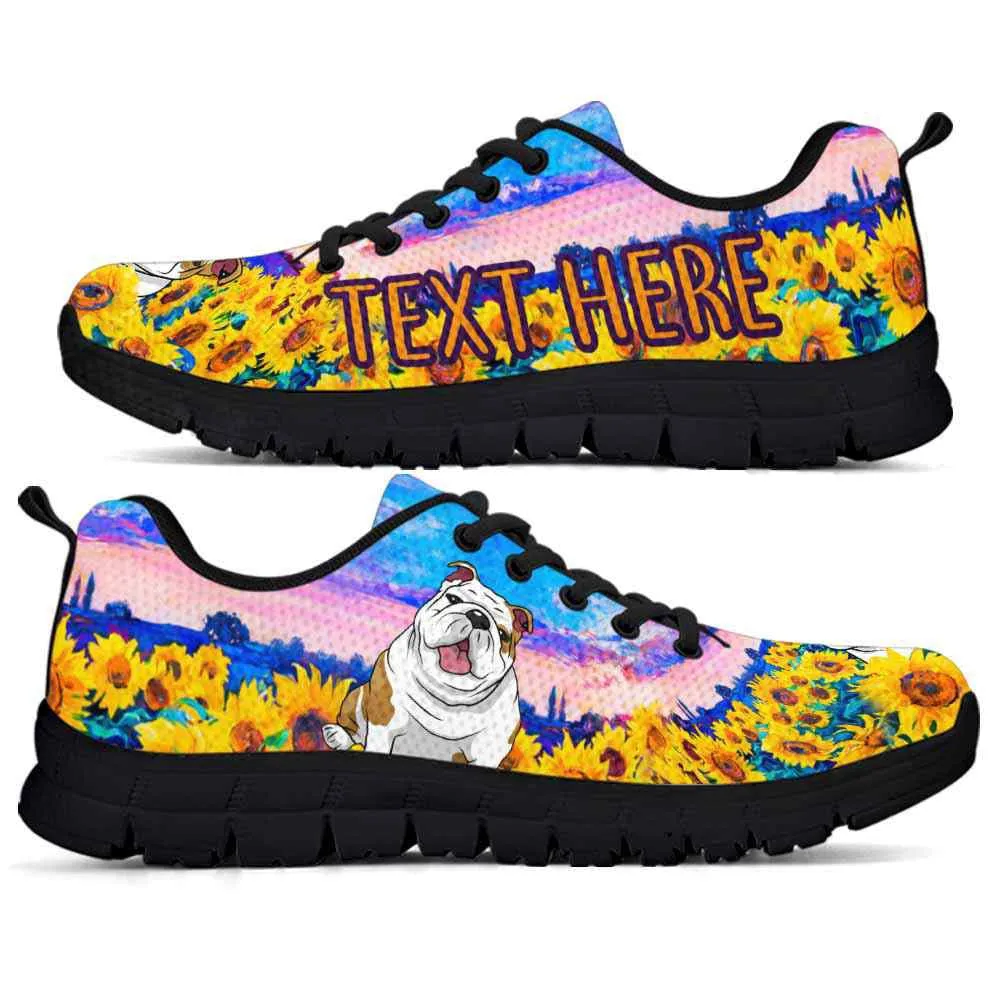 Custom Name Bulldog Sneaker, Bulldog Sunflower Sky Sneakers Running Shoes, Best Running Shoes