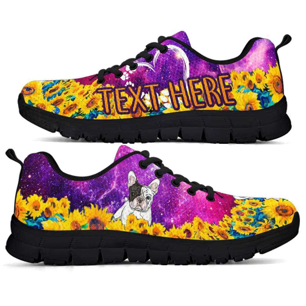 Custom Name Frenchie Sneaker, Frenchie Sunflower Galaxy Sneakers Running Shoes, Best Running Shoes