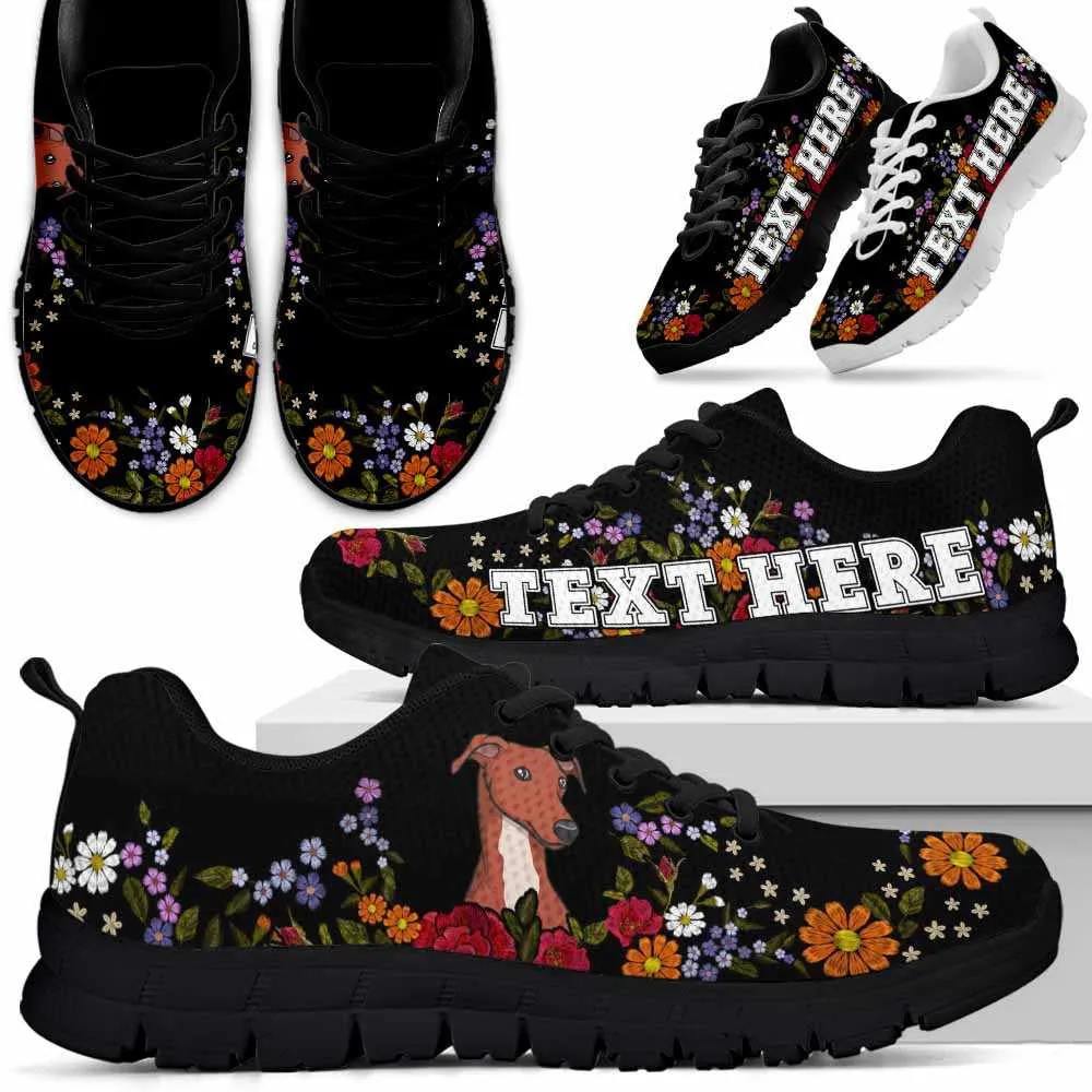 Custom Name Greyhound Sneaker, Greyhound Colorful Flower Floral Dog Lovers Sneakers Gym Running Shoes, Best Running Shoes