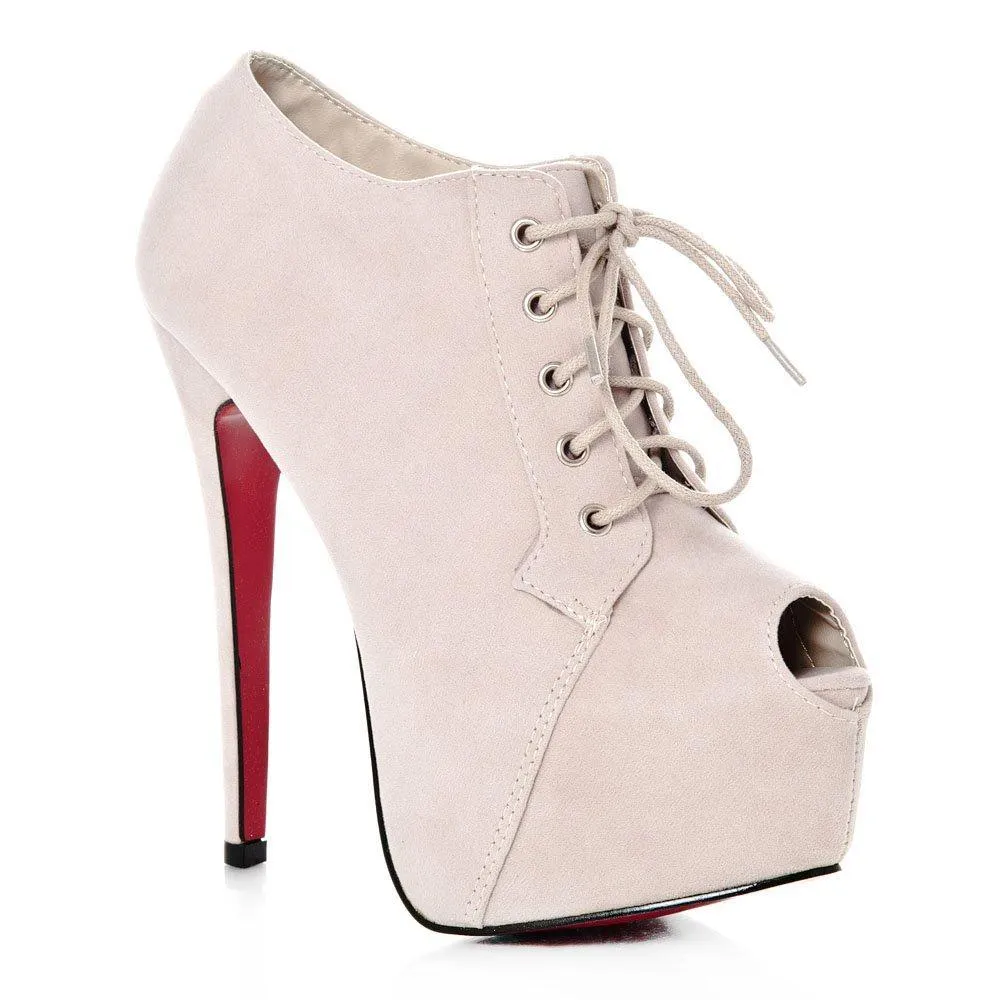 Darlene Peep Toe Concealed Platform Lace Up High Heel Ankle Shoe Boot