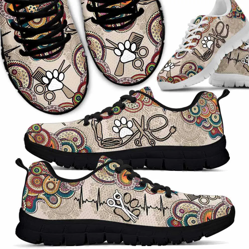 Dog Groomer Sneaker, Mandala Dog Groomer Paw Heartbeat Sneakers Shoes, Best Running Shoes, Unique Gifts For Dog Lovers