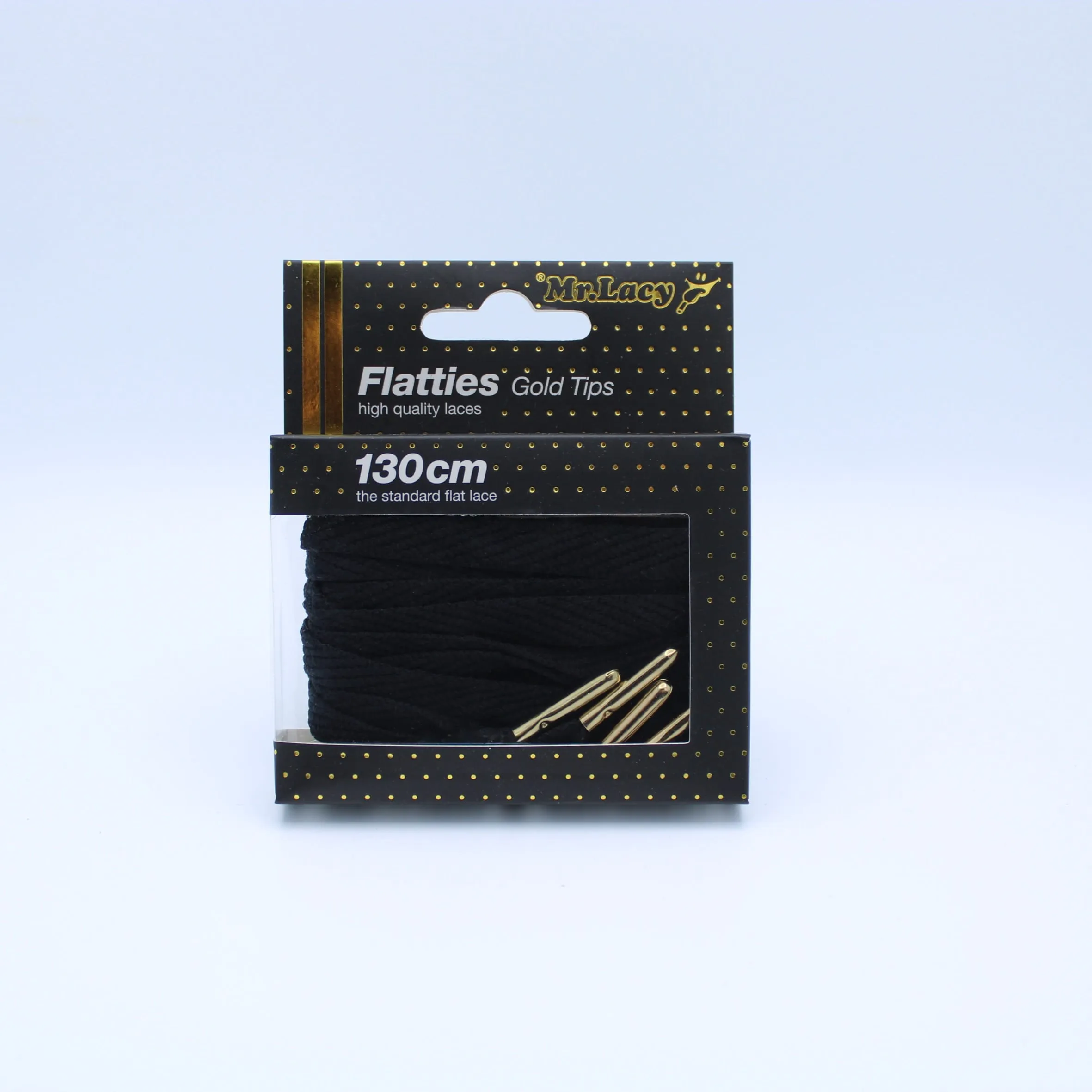 Flatties Metal Tips Shoelaces · Black with Gold Tip