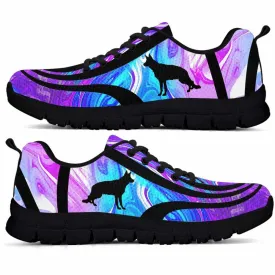 German Shepherd Sneaker, German Shepherd Dog Lovers Blue Purple Wave Sneakers Gym Running Shoes Gift Women Men, German Shepherd Shoes