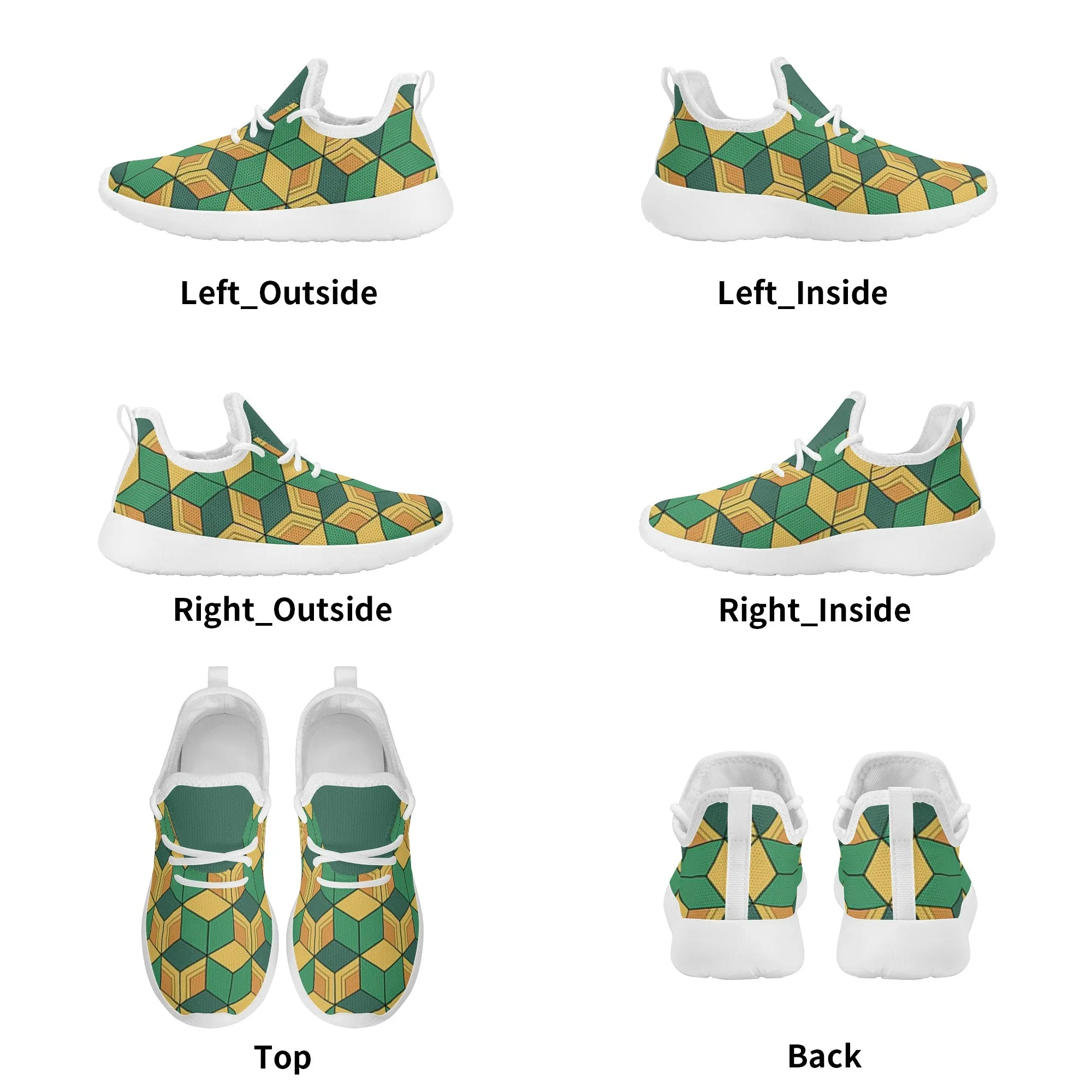 Kids Running Shoes | Mesh Knit Sneakers for kids 7-12 | Anime Slayer of Demon | Green Yellow Pattern