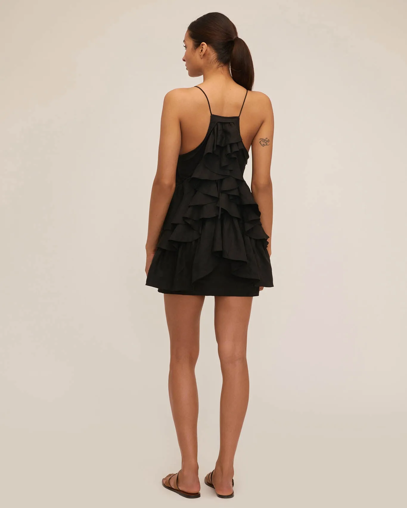 Lucia Tiered Mini Dress in Linen Black