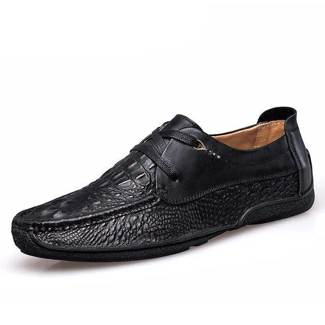 Luxury Alligator Texture Genuine Leather Slip On Shoes