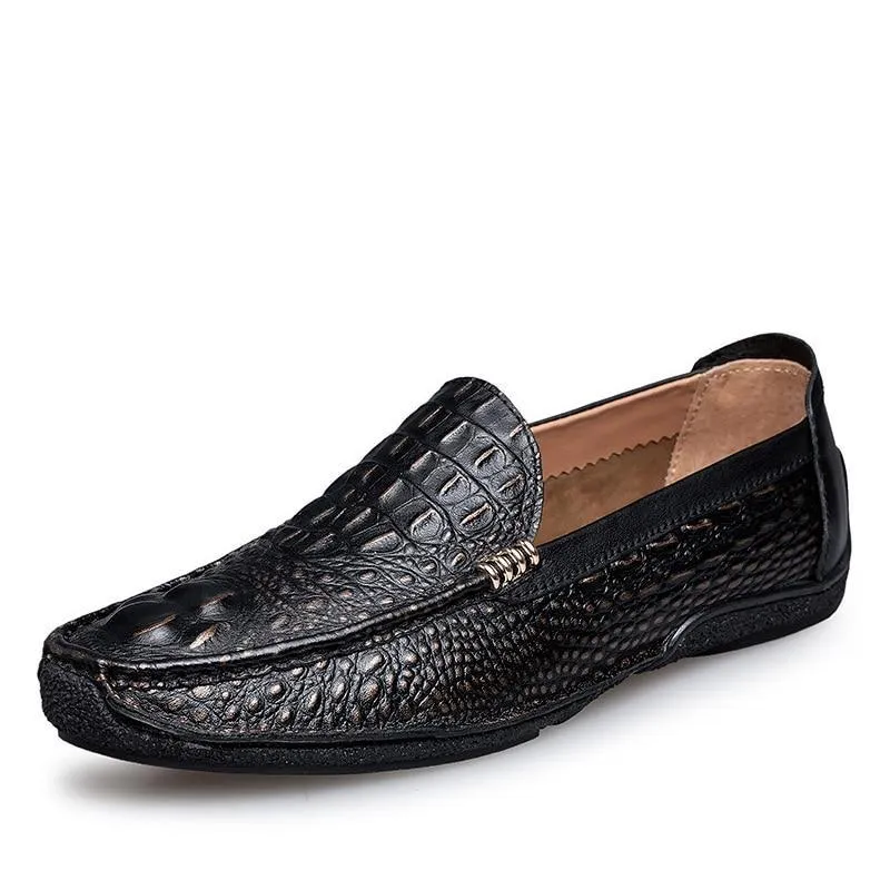 Luxury Alligator Texture Genuine Leather Slip On Shoes