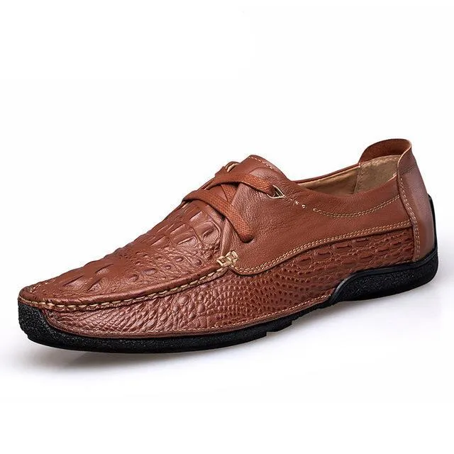 Luxury Alligator Texture Genuine Leather Slip On Shoes