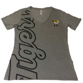 Missouri Tigers Under Armour Heatgear WOMENS Gray SS V-Neck T-Shirt (S)