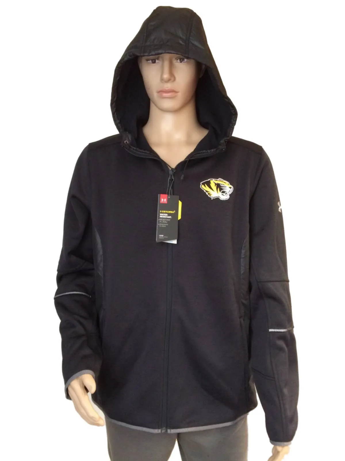 Missouri Tigers Under Armour Storm1 Black Full Zip Hooded Jacket Pockets (L)