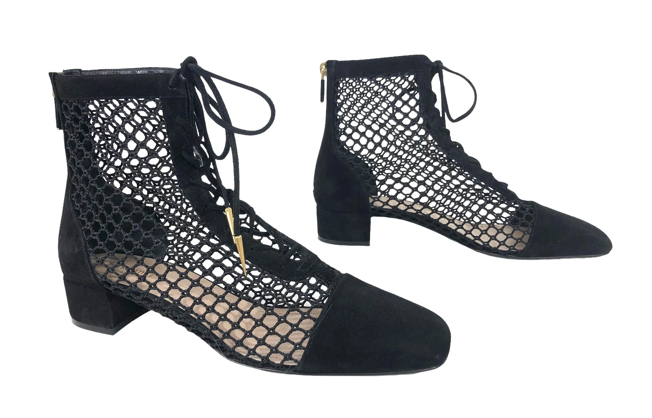 Naughtily-d Fishnet and Suede Ankle Boot | Size US 9 - IT 39.5