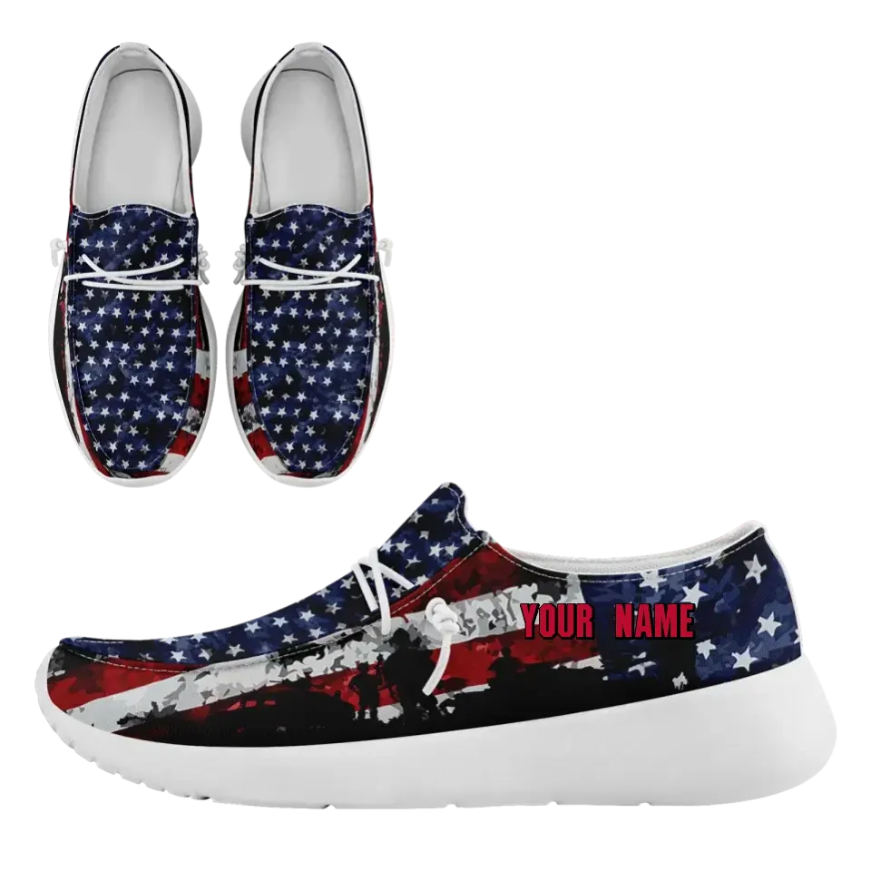 Personalized  America Flag Sneakers, Custom Patriotic Loafer Shoes,  Canvas Slip On Shoes,
FN018-24020303-7w