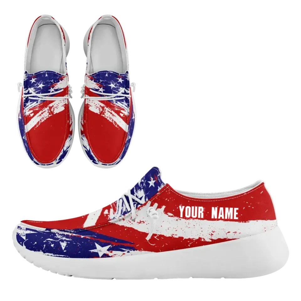 Personalized  America Flag Sneakers, Custom Patriotic Loafer Shoes,  Canvas Slip On Shoes,FN018-24020303-1w