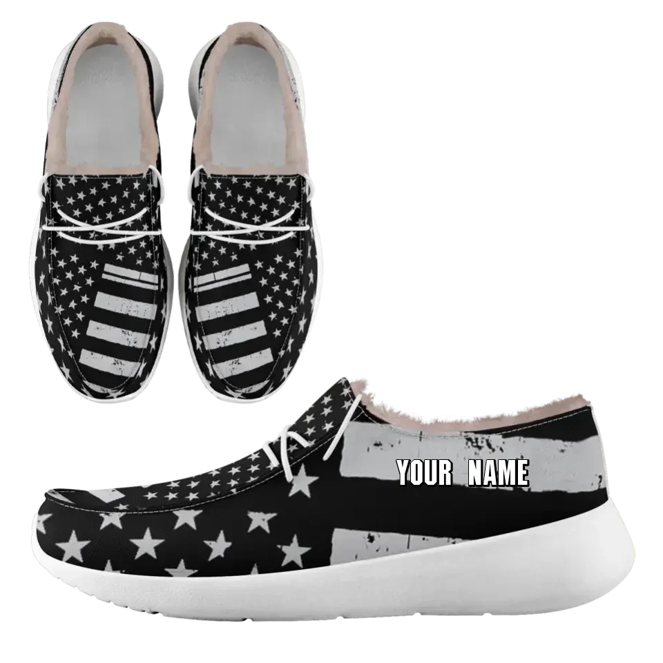 Personalized Patriotic Canvas Slip-On Sneakers, Custom USA Flag Design Loafer Shoes, Buy One Get One Gift,FN042-24020304-6w