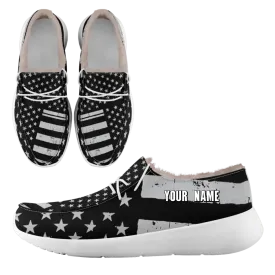 Personalized Patriotic Canvas Slip-On Sneakers, Custom USA Flag Design Loafer Shoes, Buy One Get One Gift,FN042-24020304-6w