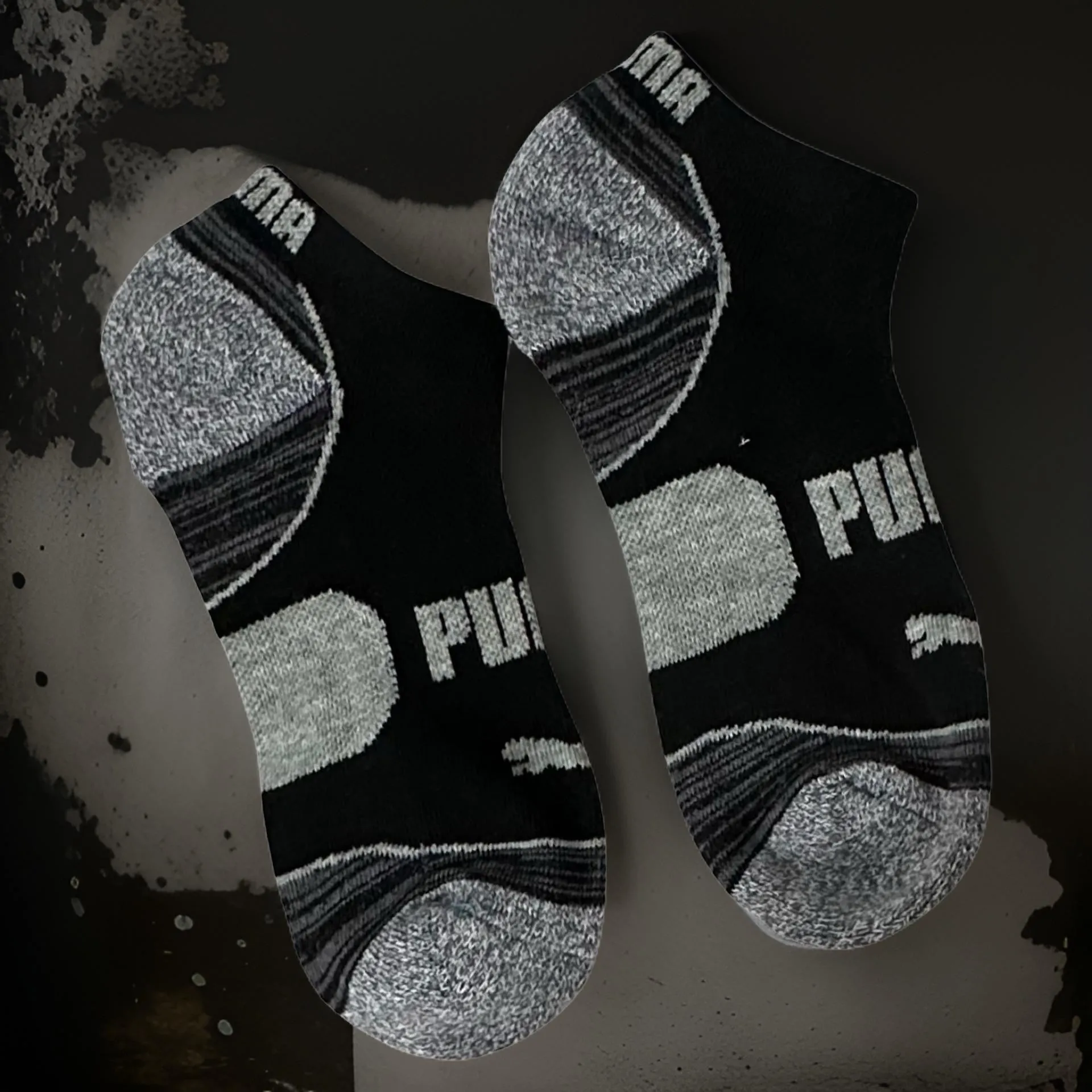 *PUMA* ANKLE SOCKS (BLACK-GREY) (8.5” LONG)