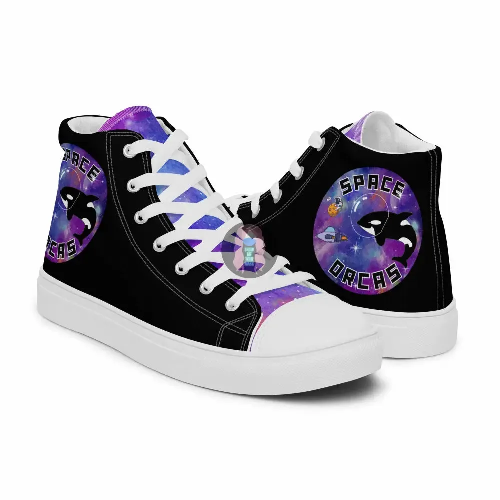 "Space Orcas" Women’s high top canvas shoes