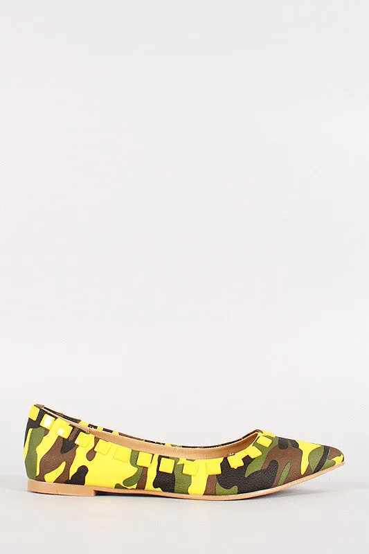 Shoe Republic Camouflage Studded Pointy Toe Flat