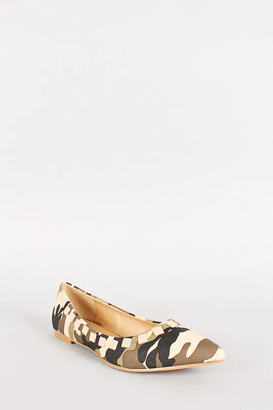 Shoe Republic Camouflage Studded Pointy Toe Flat