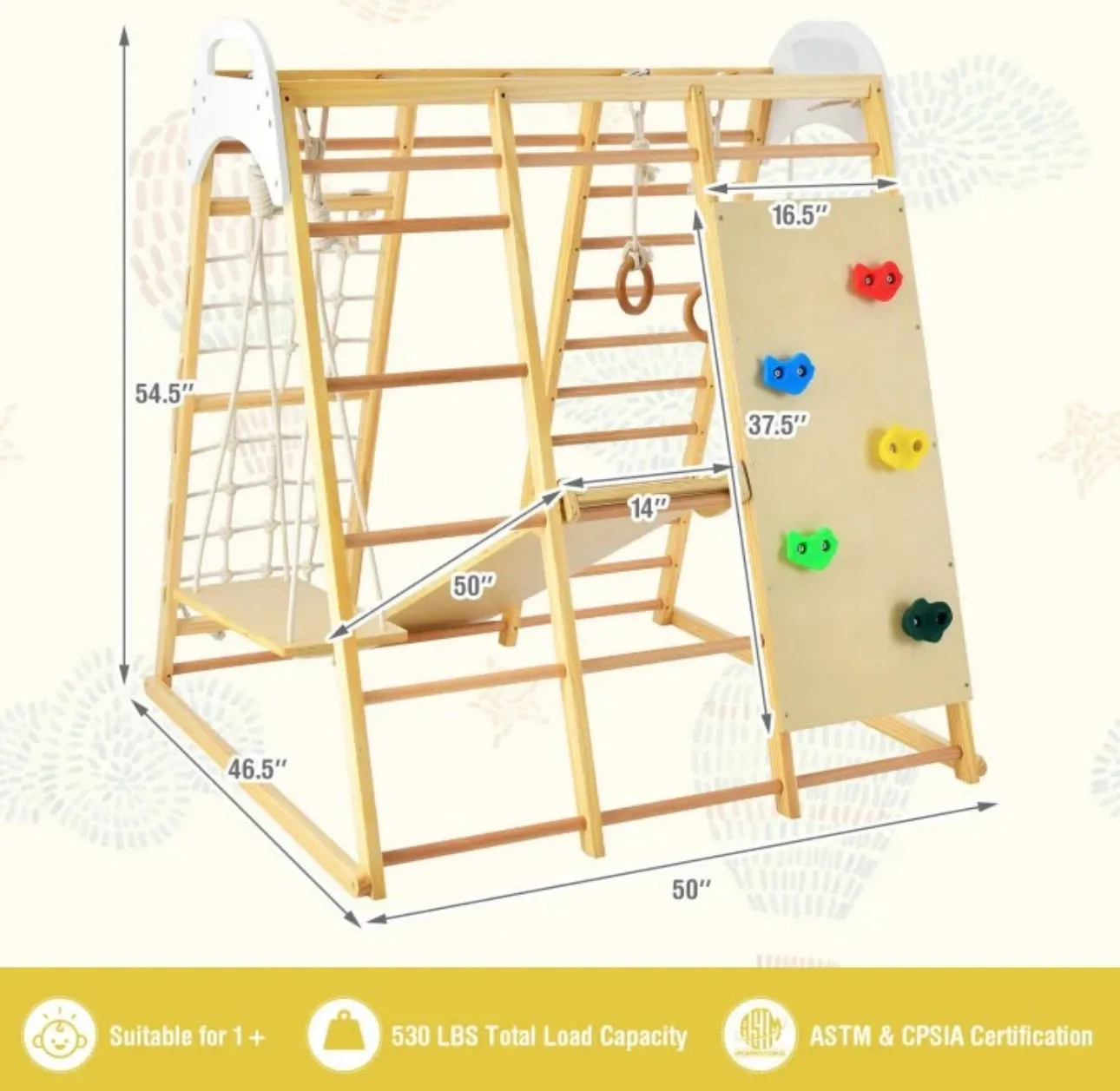 Super Cool Wooden 8-in-1 Kids Jungle Gym Playground | Monkey Bars | Climbing | Ladder | Swing | Rings | Slide | Holds 530lbs | Playground