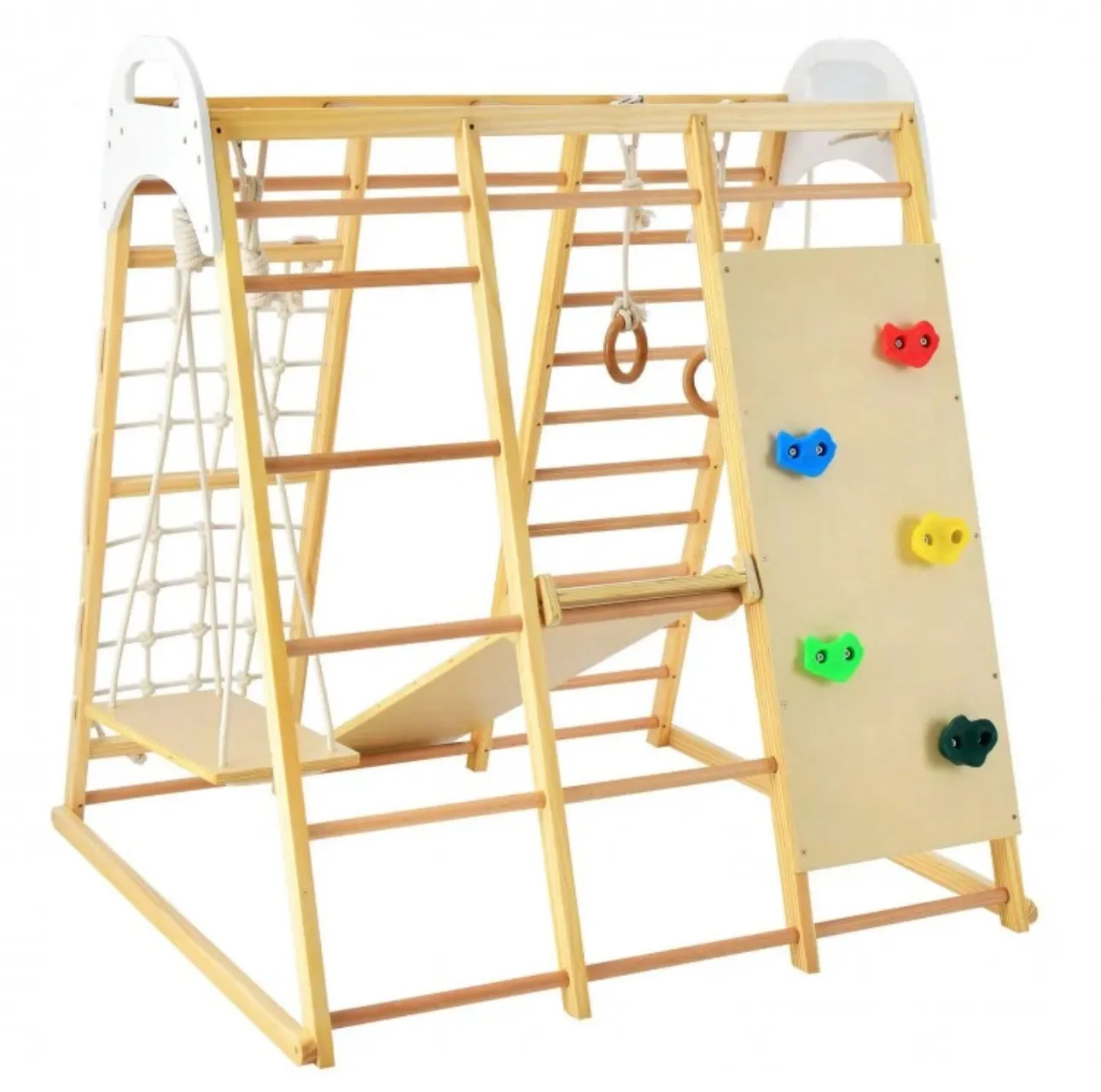 Super Cool Wooden 8-in-1 Kids Jungle Gym Playground | Monkey Bars | Climbing | Ladder | Swing | Rings | Slide | Holds 530lbs | Playground