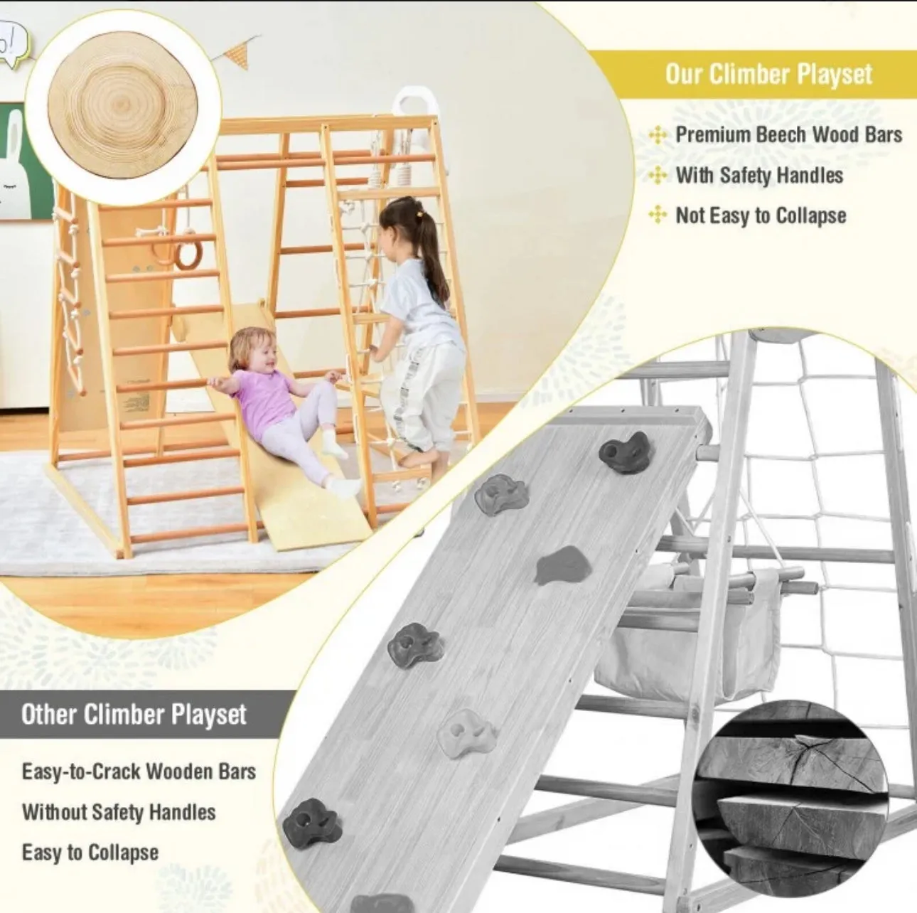 Super Cool Wooden 8-in-1 Kids Jungle Gym Playground | Monkey Bars | Climbing | Ladder | Swing | Rings | Slide | Holds 530lbs | Playground