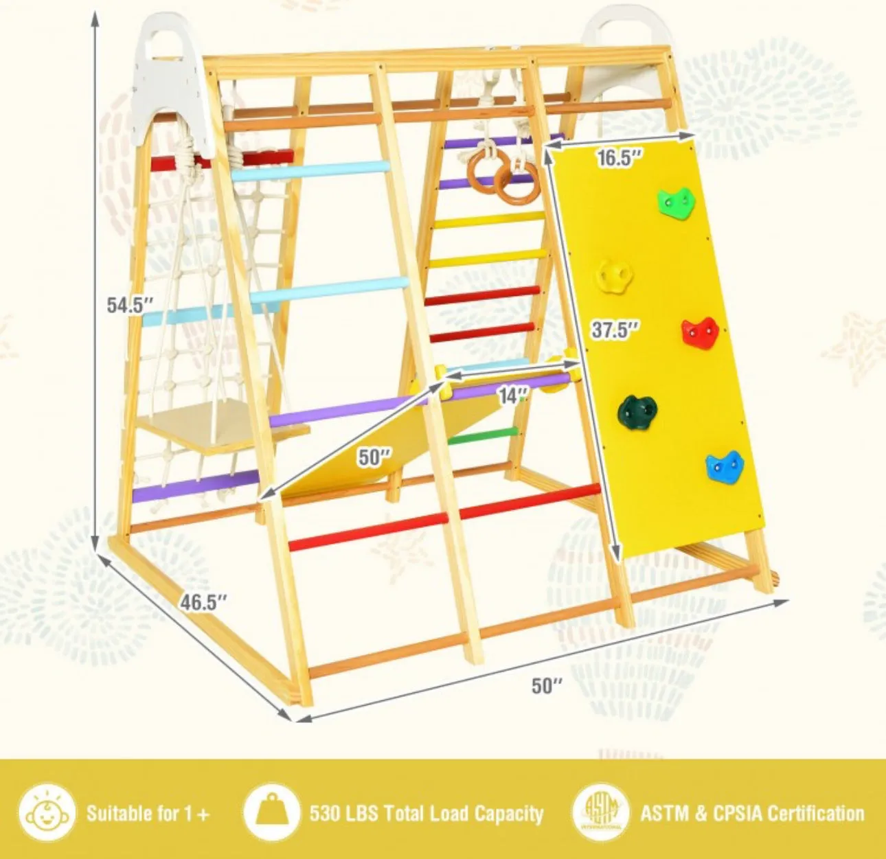 Super Cool Wooden 8-in-1 Kids Jungle Gym Playground | Monkey Bars | Climbing | Ladder | Swing | Rings | Slide | Holds 530lbs | Playground