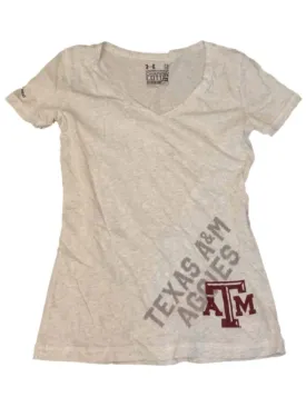 Texas A&M Aggies Under Armour Heatgear WOMENS Gray SS V-Neck T-Shirt (S)