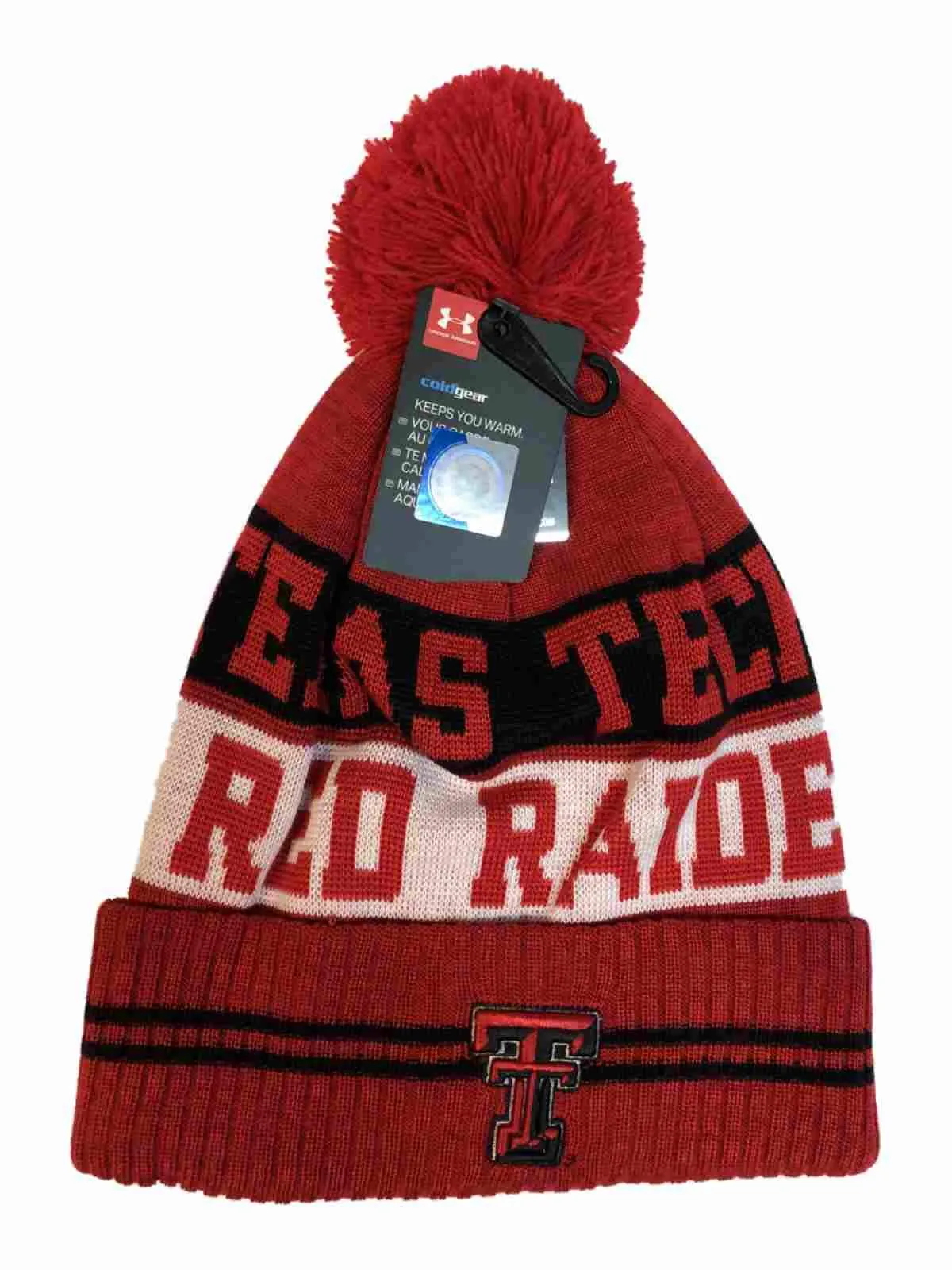 Texas Tech Red Raiders Under Armour Red Sideline Pom Pom Beanie Hat Cap